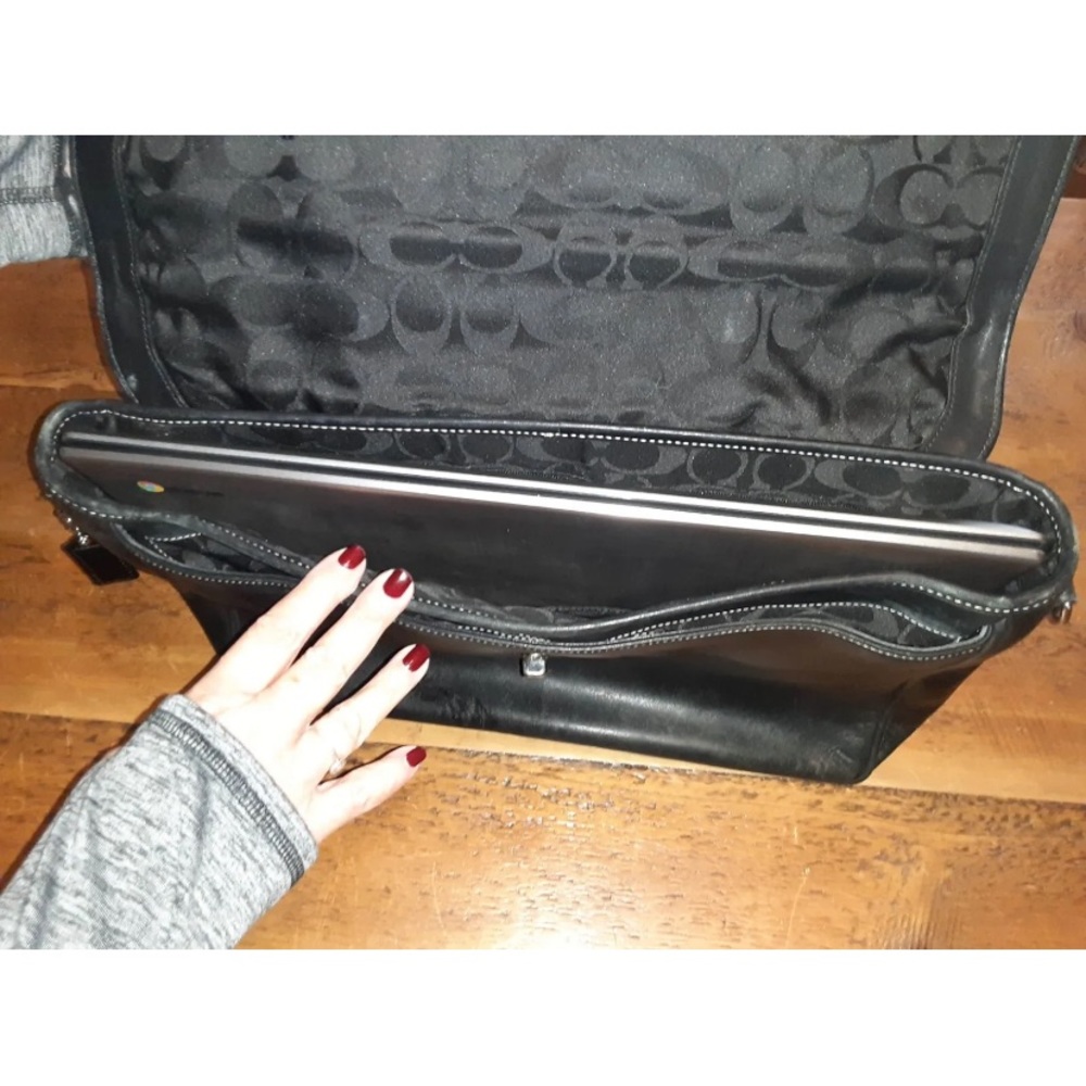 Coach Black Leather Laptop Bag with Shoulder Strap - Picture 8 of 10